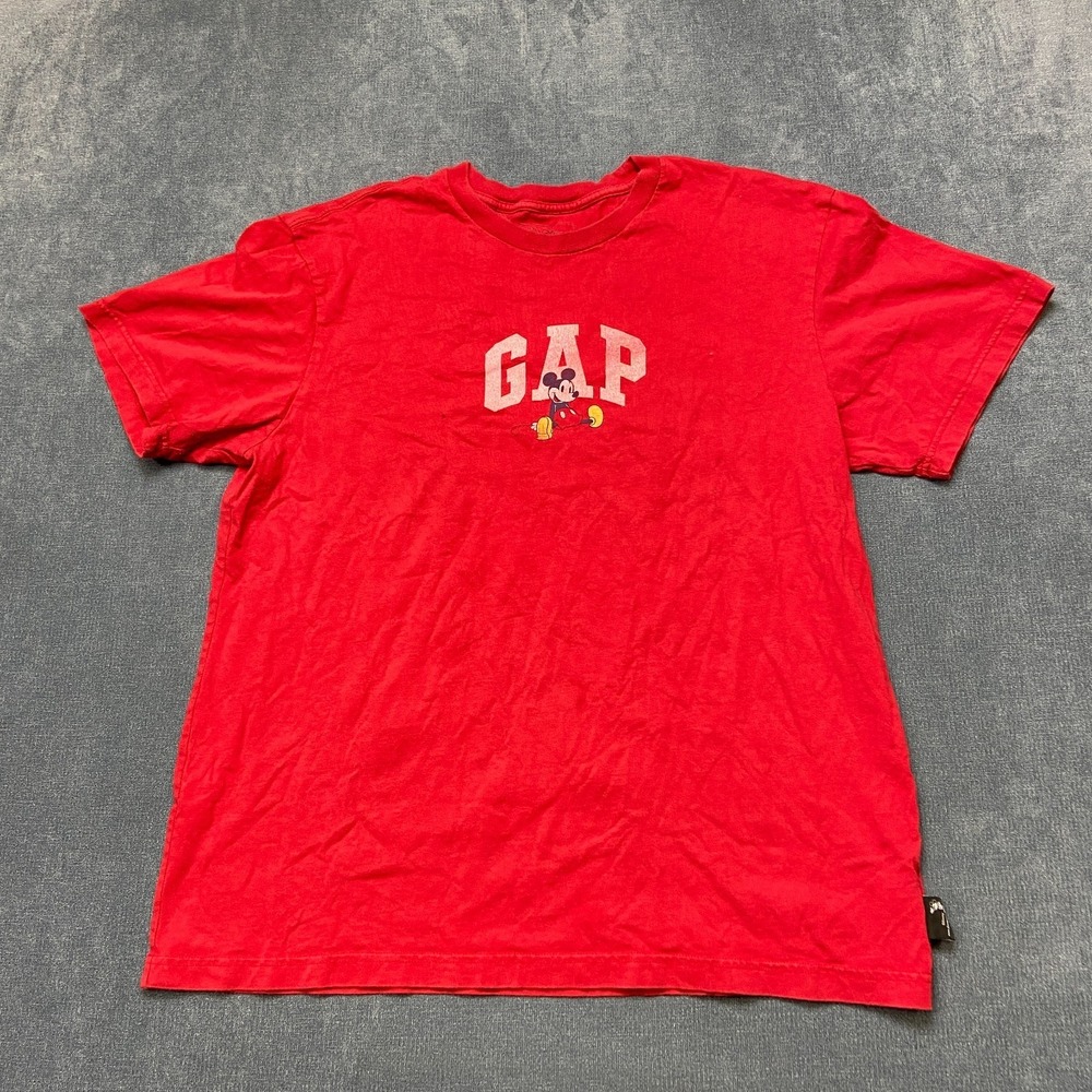 GAP x Disney T-Shirt Mens Large Red Mickey Mouse Logo Short Sleeve Pullover